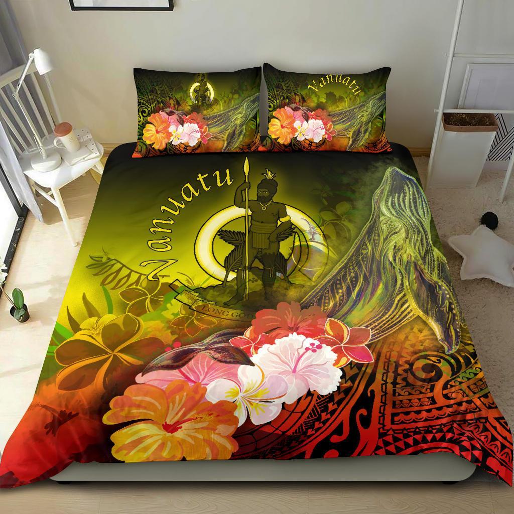Vanuatu Bedding Set - Humpback Whale with Tropical Flowers (Yellow) - Polynesian Pride