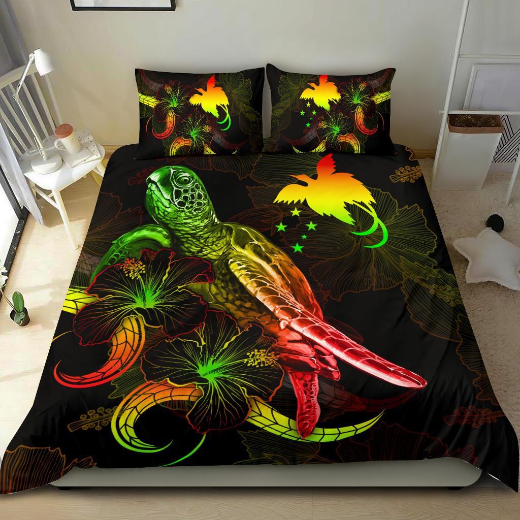 Papua New Guinea Polynesian Bedding Set - Turtle With Blooming Hibiscus Reggae - Polynesian Pride