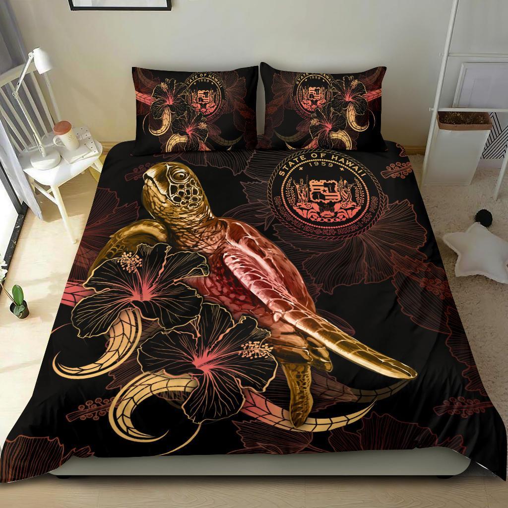 Hawaii Polynesian Bedding Set - Turtle With Blooming Hibiscus Gold - Polynesian Pride