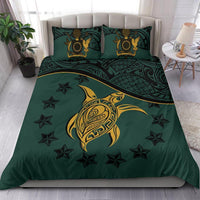 Cook Island Duvet Cover Set - Cook Island Flag & Turtle Tattoo Dark Green - Polynesian Pride