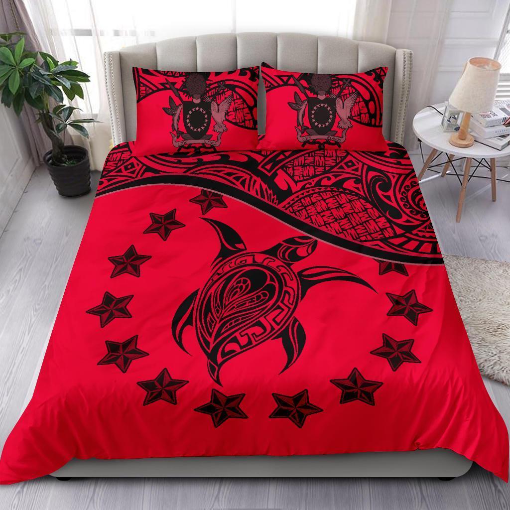 Cook Island Duvet Cover Set - Cook Island Flag & Turtle Tattoo Red - Polynesian Pride