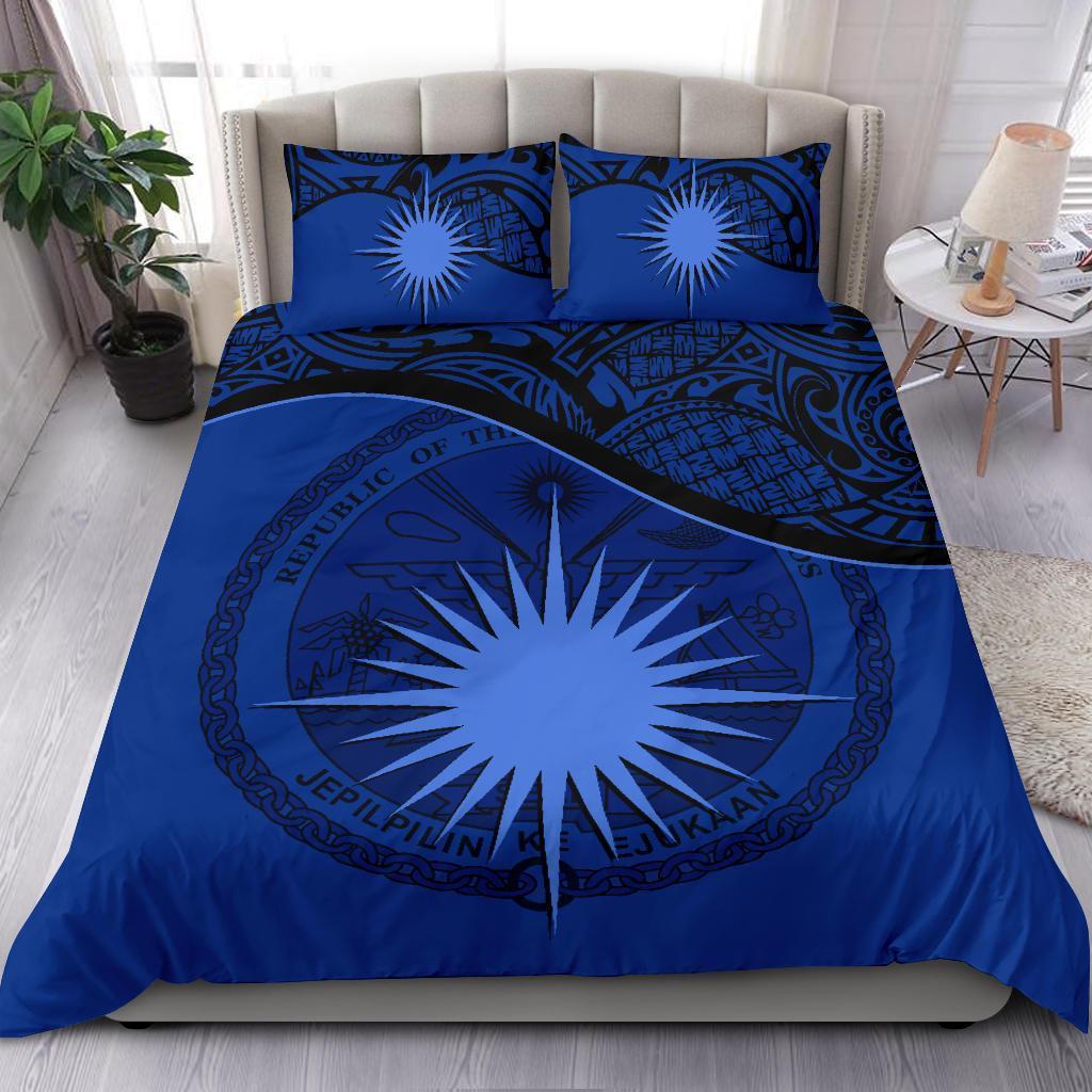Marshall Island Duvet Cover Set - Marshall Island Coat Of Arms & Flag Dark Blue - Polynesian Pride