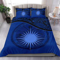 Marshall Island Duvet Cover Set - Marshall Island Coat Of Arms & Flag Dark Blue - Polynesian Pride