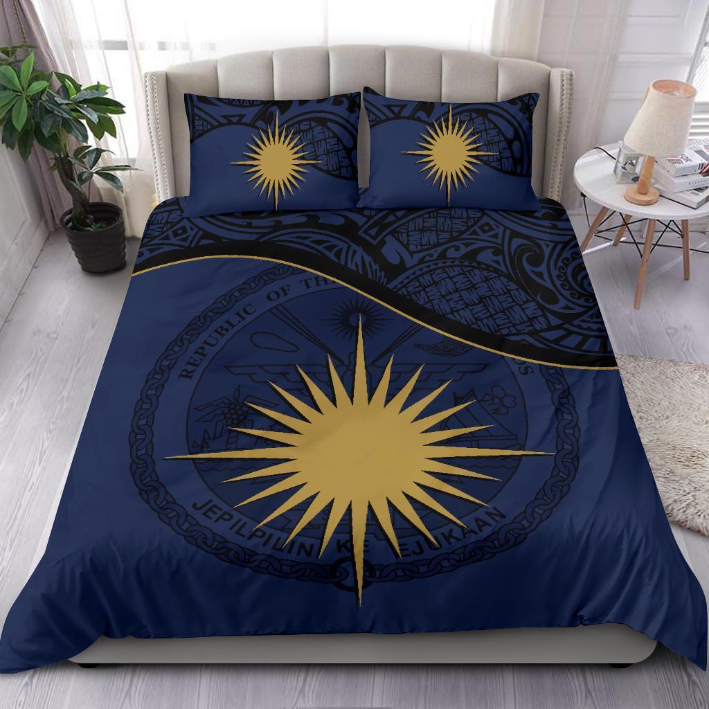 Marshall Island Duvet Cover Set - Marshall Island Coat Of Arms & Flag Dark Blue - Polynesian Pride