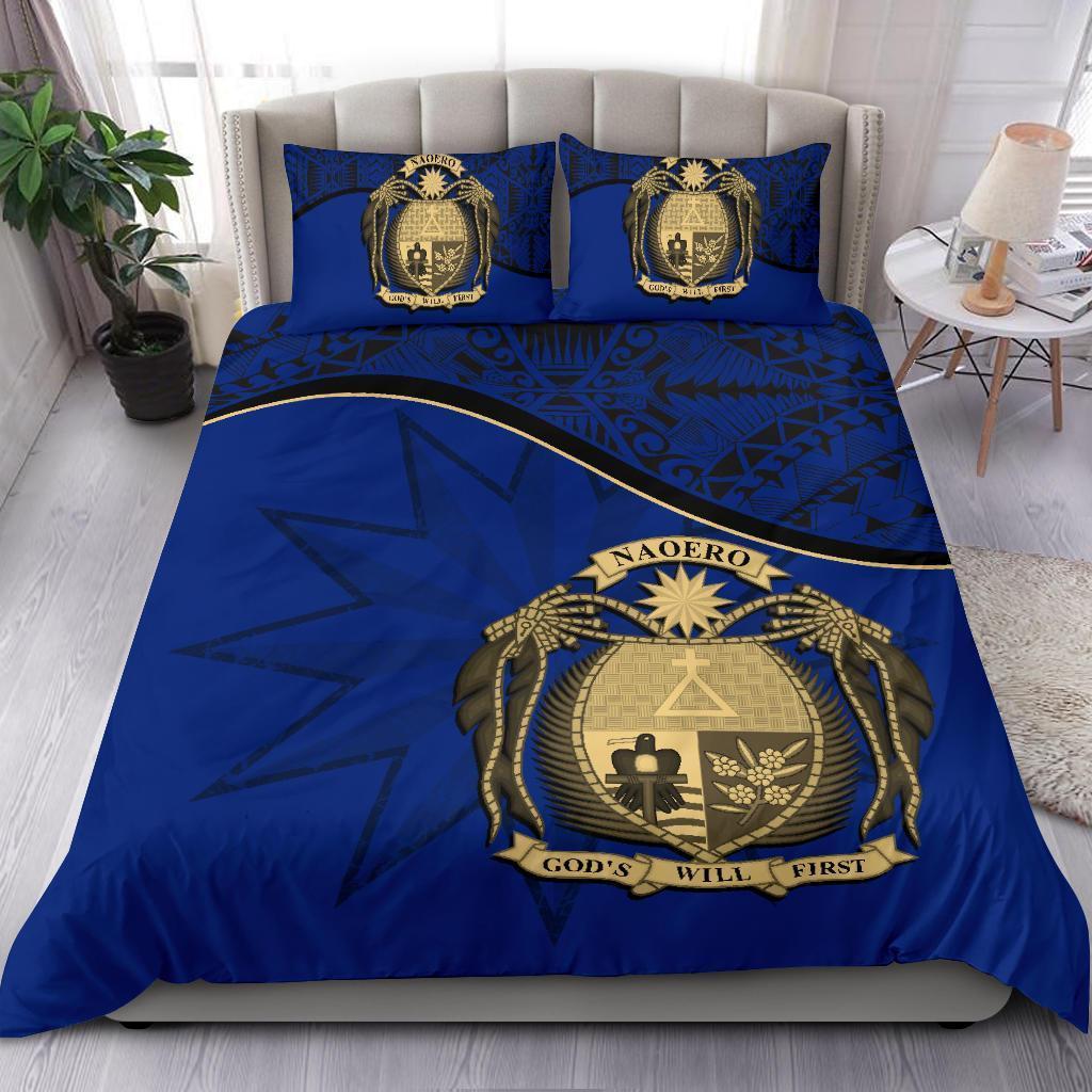 Nauru Duvet Cover Set - Nauru Bedding Flag & Coat Of Arms Dark Blue - Polynesian Pride