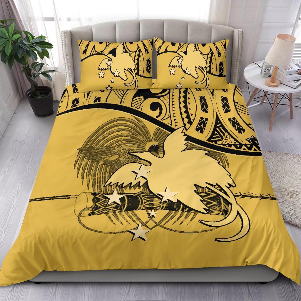 Papua New Guinea Duvet Cover Set - Papua New Guinea Flag & Coat Of Arms Yellow - Polynesian Pride