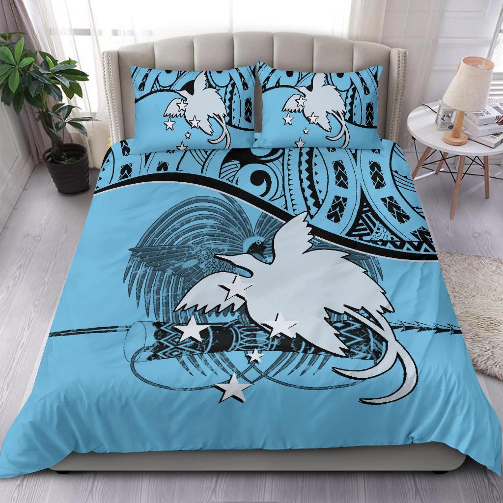 Papua New Guinea Duvet Cover Set - Papua New Guinea Flag & Coat Of Arms Blue - Polynesian Pride