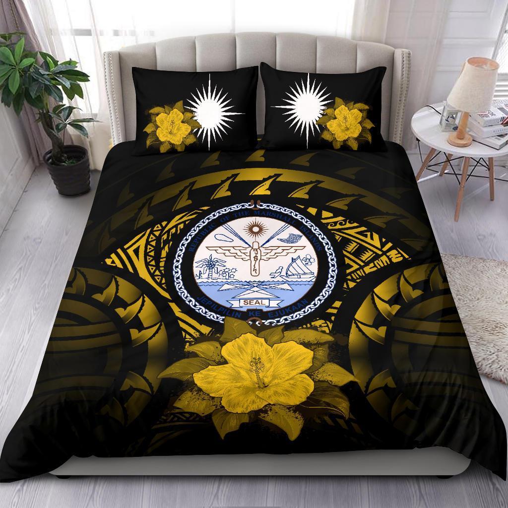 Marshall Island Duvet Cover Set - Marshall Island Seal & Yellow Hibiscus - Polynesian Pride