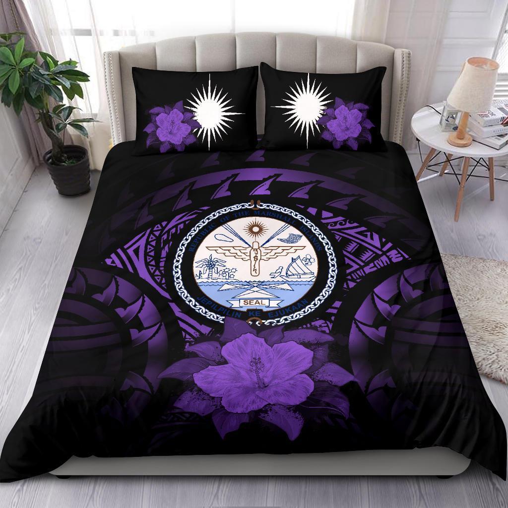 Marshall Island Duvet Cover Set - Marshall Island Seal & Purple Hibiscus - Polynesian Pride