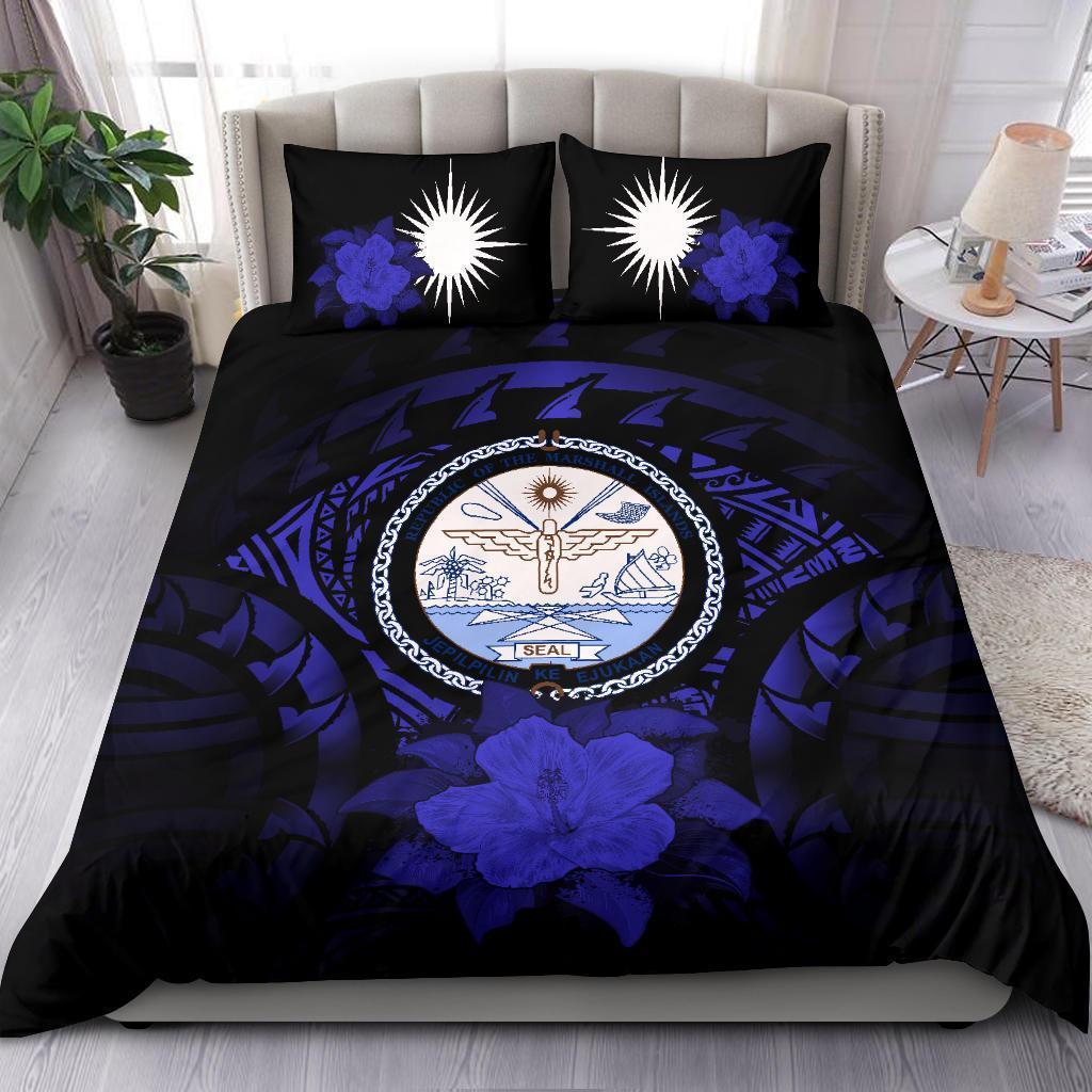 Marshall Island Duvet Cover Set - Marshall Island Seal & Dark Blue Hibiscus - Polynesian Pride