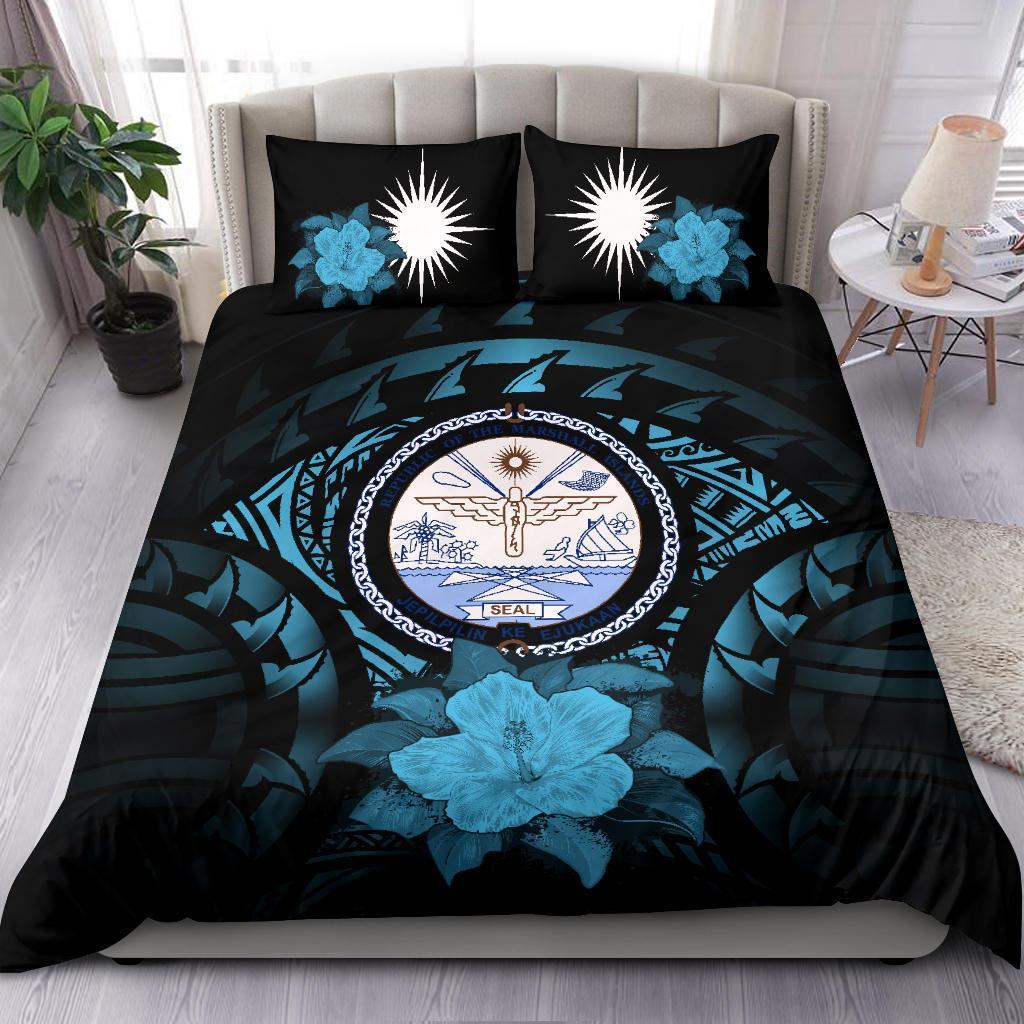 Marshall Island Duvet Cover Set - Marshall Island Seal & Blue Hibiscus - Polynesian Pride