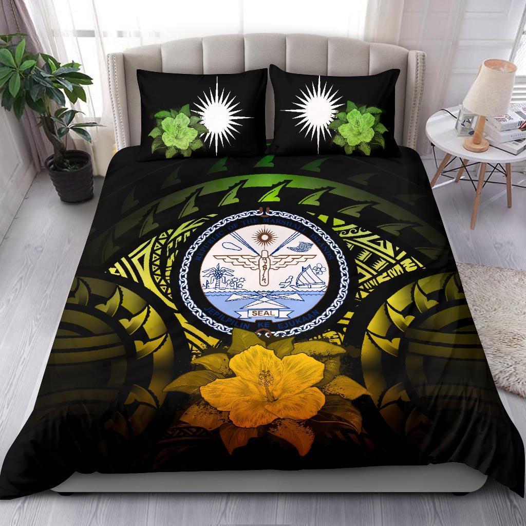 Marshall Island Duvet Cover Set - Marshall Island Seal & Reggae Hibiscus - Polynesian Pride