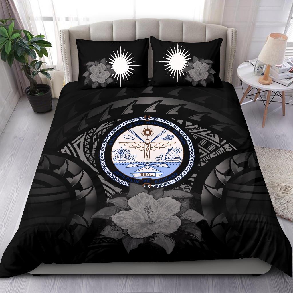 Marshall Island Duvet Cover Set - Marshall Island Seal & Gray Hibiscus - Polynesian Pride