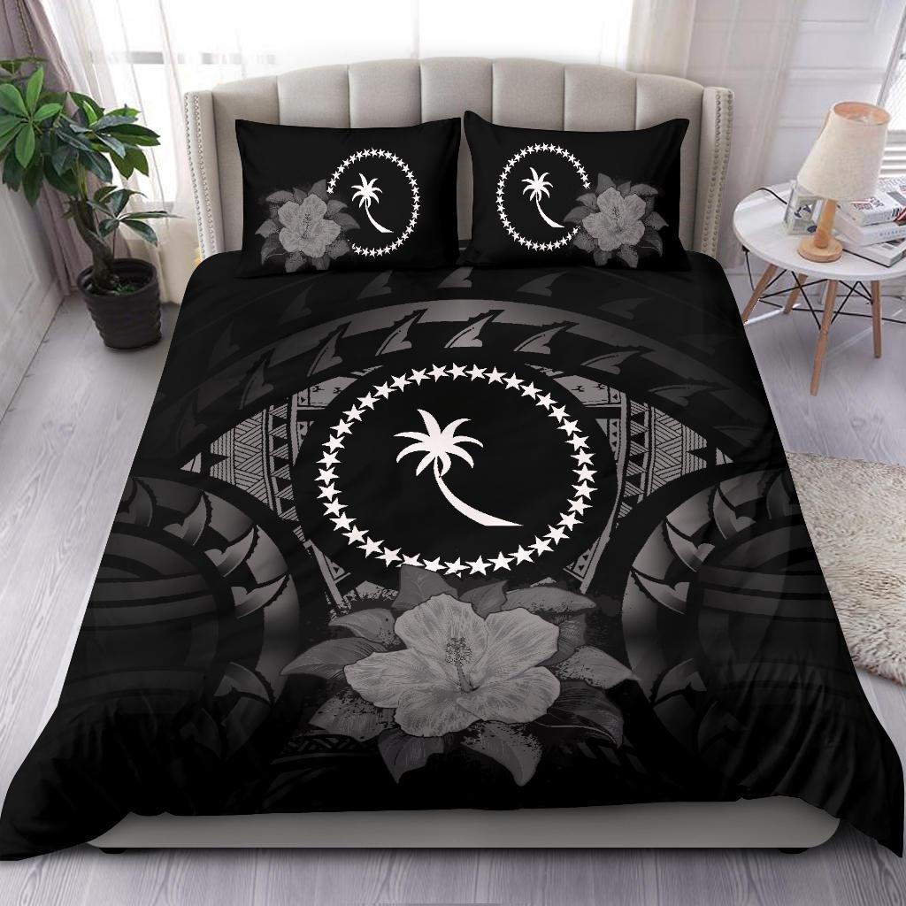 Chuuk Duvet Cover Set - Chuuk Flag & Gray Hibiscus - Polynesian Pride