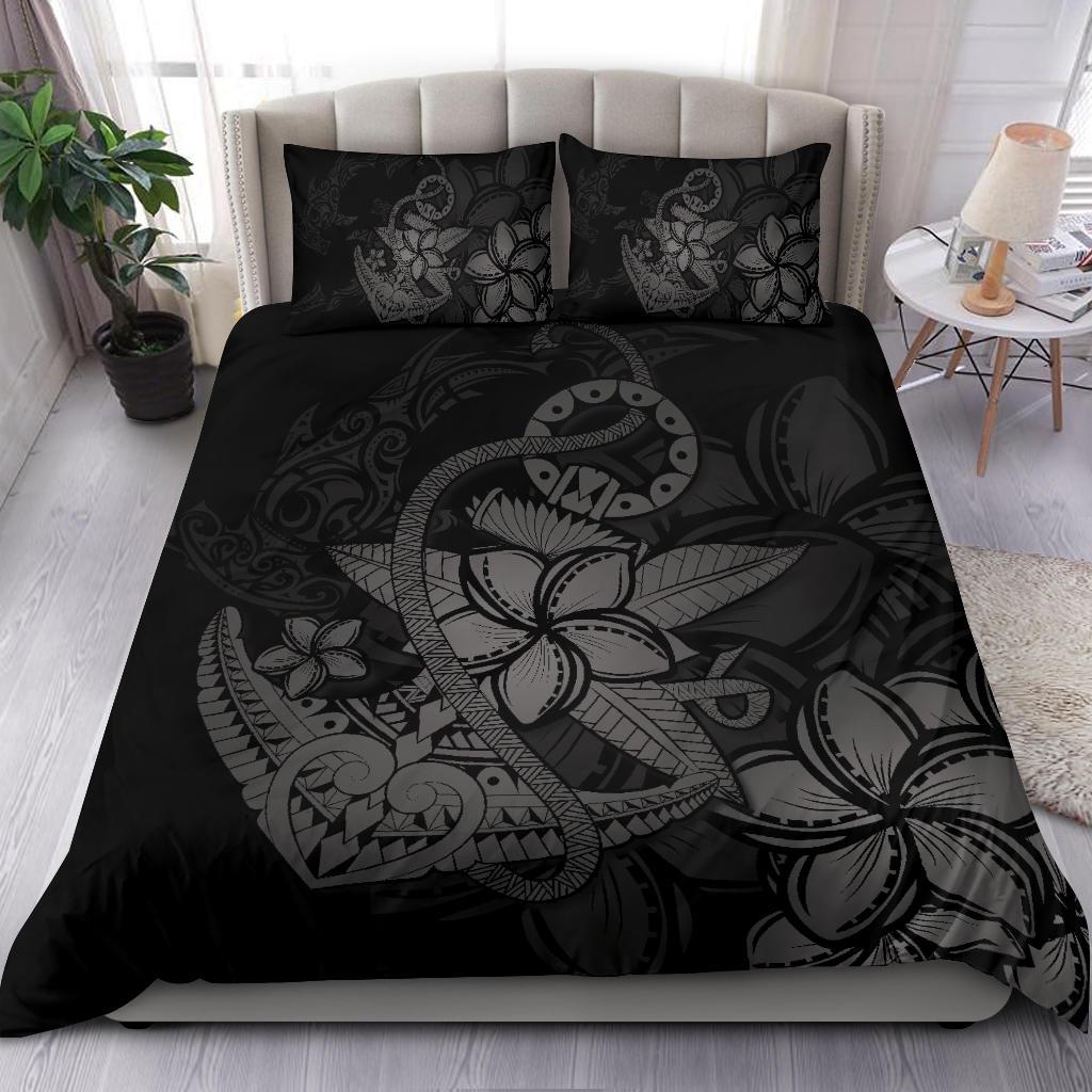 Hawaiian Anchor Plumeria Hamerhead Shark Polynesian Bedding Set - Gray - Polynesian Pride