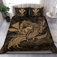 Hawaiian Map Hula Girl Hibiscus Kanaka Polynesian Bedding Set - Gold - Polynesian Pride