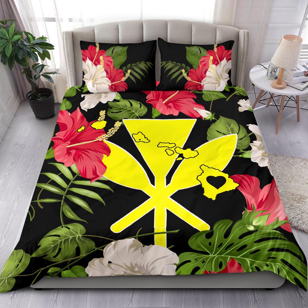 Hawaiian Map Heart Kanaka Hibiscus Polynesian Bedding Set - Polynesian Pride