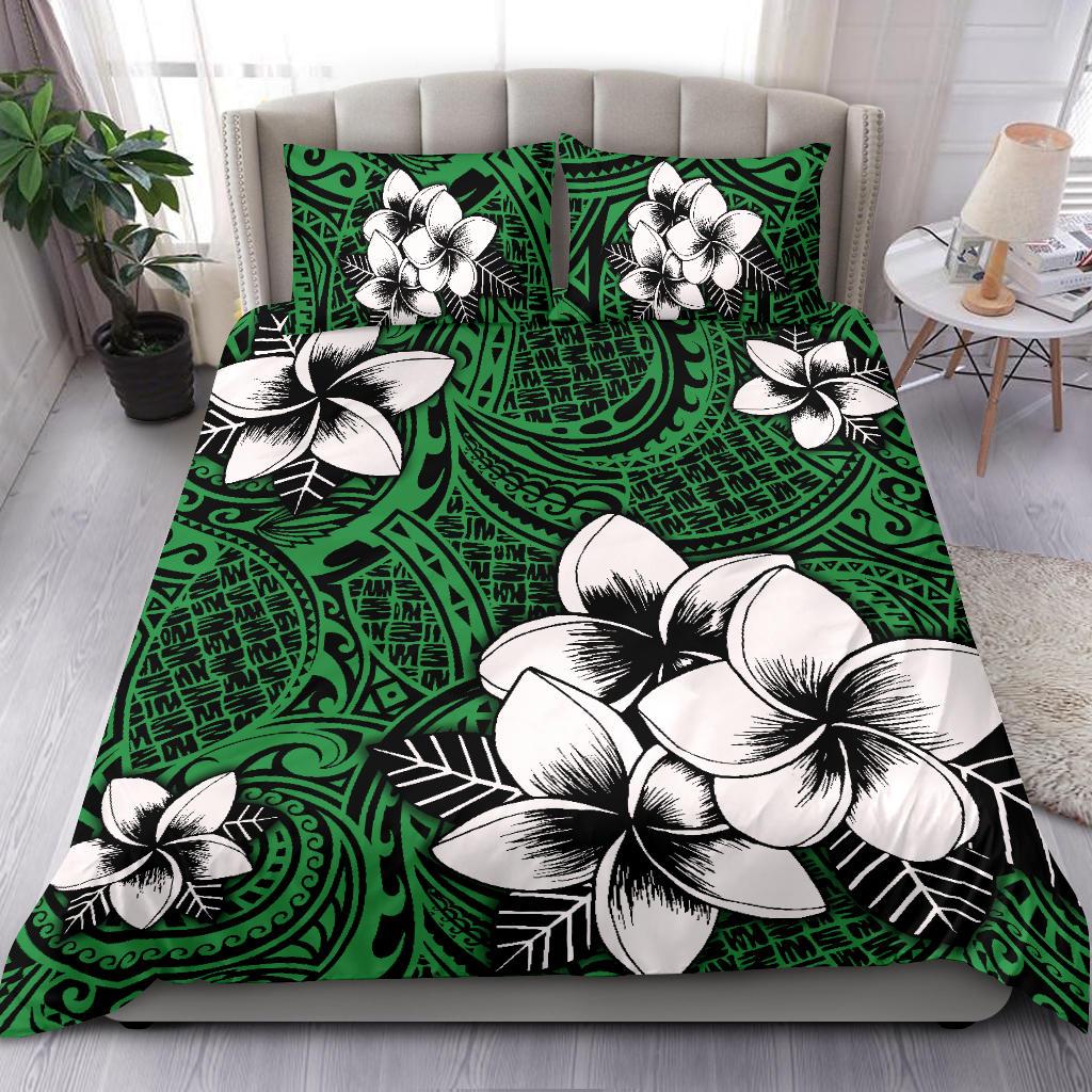 Hawaiian Plumeria Tribal Polynesian Bedding Set Green - Polynesian Pride