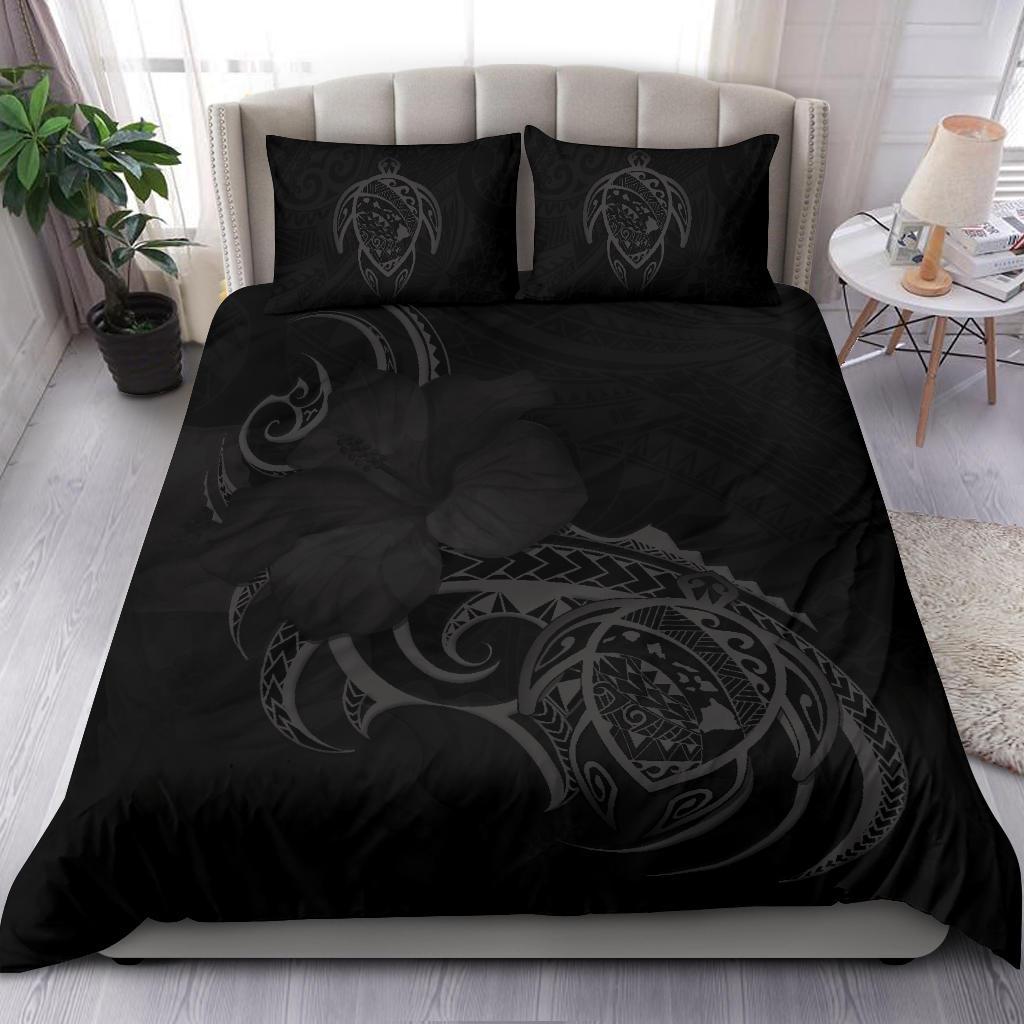 Hawaiian Map Turtle Hibiscus Divise Gray Polynesian Bedding Set - Polynesian Pride