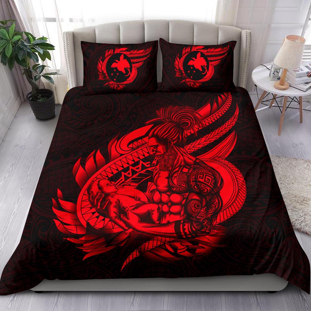 Polynesian Bedding Set - Papua New Guinea Duvet Cover Set Father And Son Red - Polynesian Pride