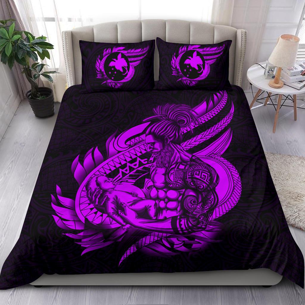 Polynesian Bedding Set - Papua New Guinea Duvet Cover Set Father And Son Purple - Polynesian Pride