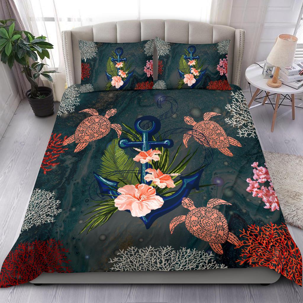 Hawaii Anchor Hibiscus Turtle Ocean Coral - Bedding Set AH - Polynesian Pride