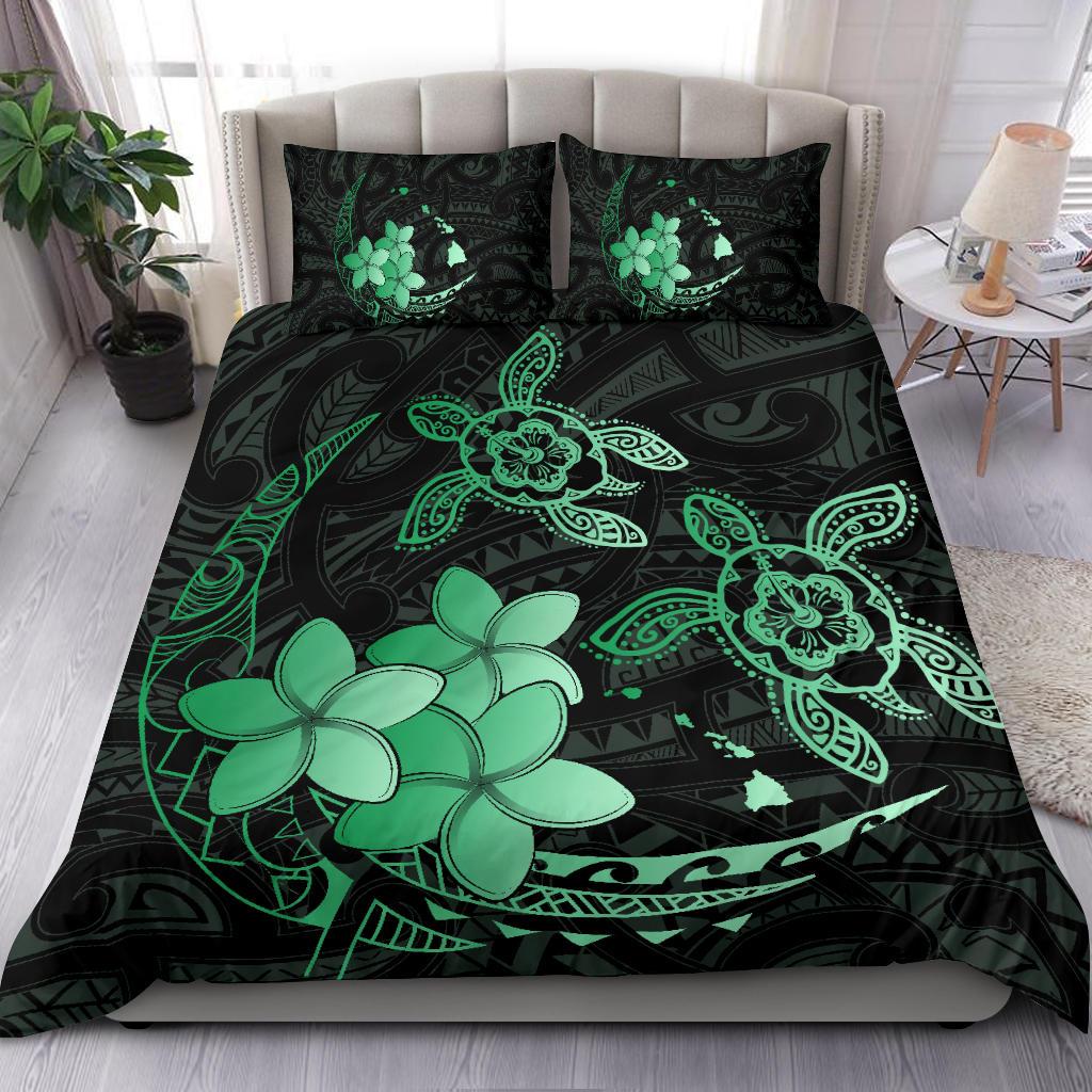Hawaii Polynesian Turtle Plumeria Bedding Set - Pog Style Green - Polynesian Pride