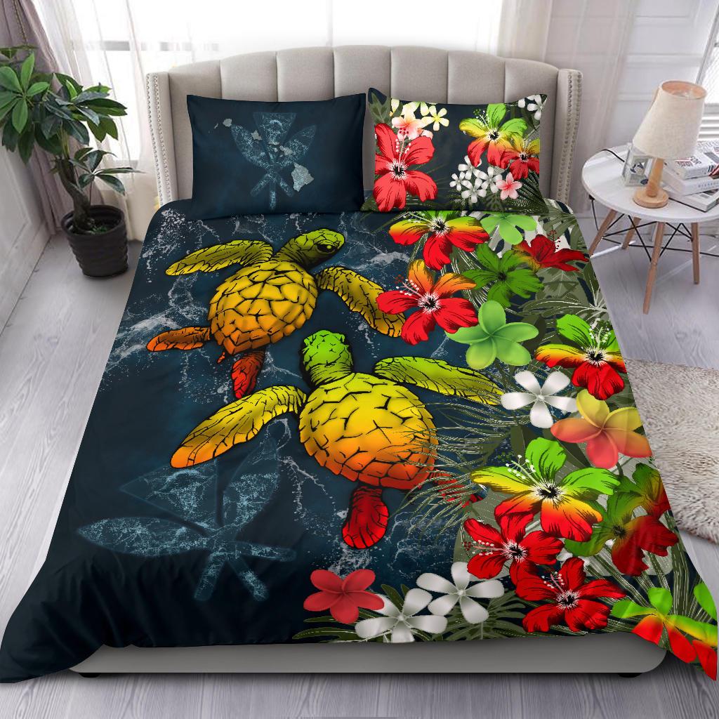 Kanaka Maoli (Hawaiian) Bedding set - Sea Turtle Tropical Hibiscus And Plumeria Reggae - Polynesian Pride