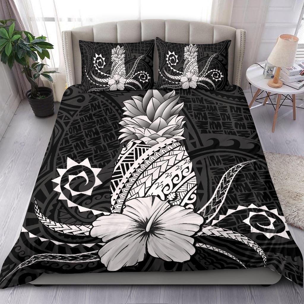 Hawaii Polynesian Pineapple Hibiscus Bedding Set - Zela Style White - Polynesian Pride