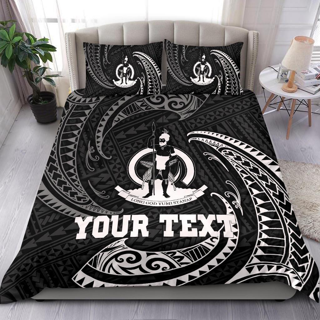 Vanuatu Polynesian Custom Personalised Bedding Set - White Tribal Wave Black - Polynesian Pride