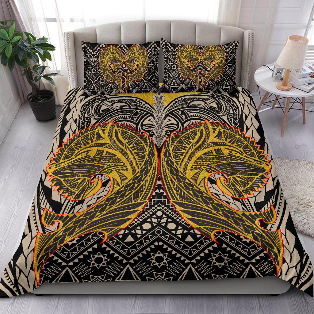 Polynesian Bedding Set - Wolf Polynesian Patterns Gold-Black - Polynesian Pride
