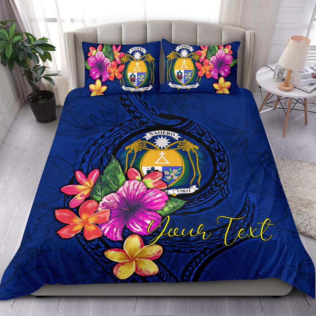 Polynesian Custom Personalised Bedding Set - Nauru Duvet Cover Set Floral With Seal Blue Blue - Polynesian Pride