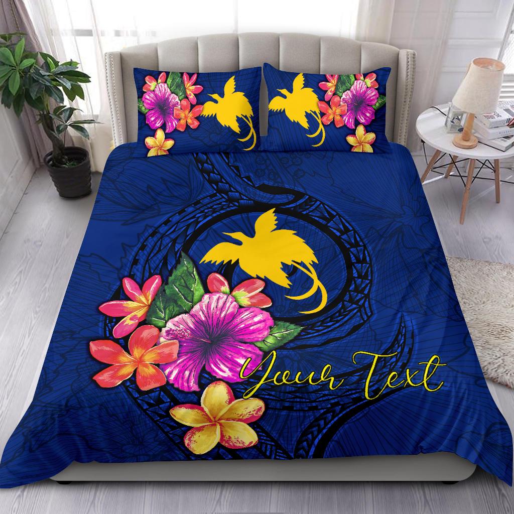 Polynesian Custom Personalised Bedding Set - Papua New Guinea Duvet Cover Set Floral With Seal Blue Blue - Polynesian Pride
