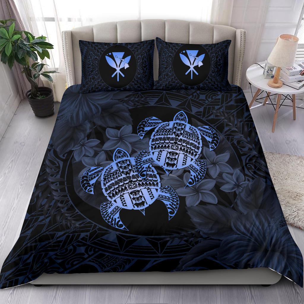 Hawaii Bedding Set - Turtle Strong Pattern Hibiscus Plumeria Blue AH - Polynesian Pride