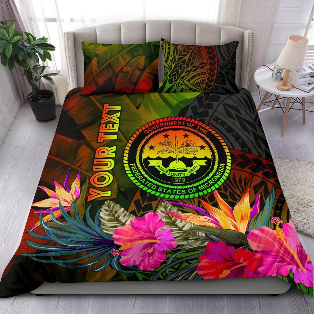 Federated States of Micronesia Polynesian Personalised Bedding Set - Hibiscus and Banana Leaves Reggae - Polynesian Pride
