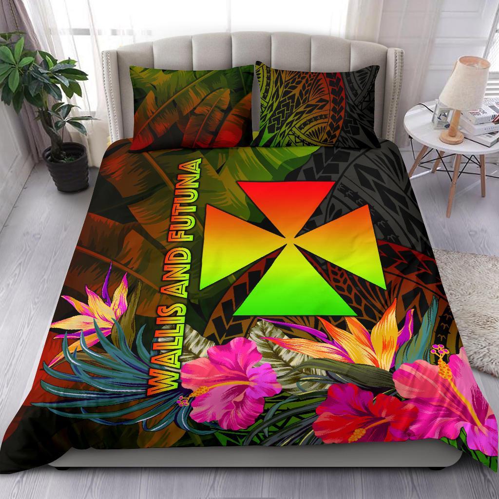 Wallis and Futuna Polynesian Bedding Set - Hibiscus and Banana Leaves Reggae - Polynesian Pride