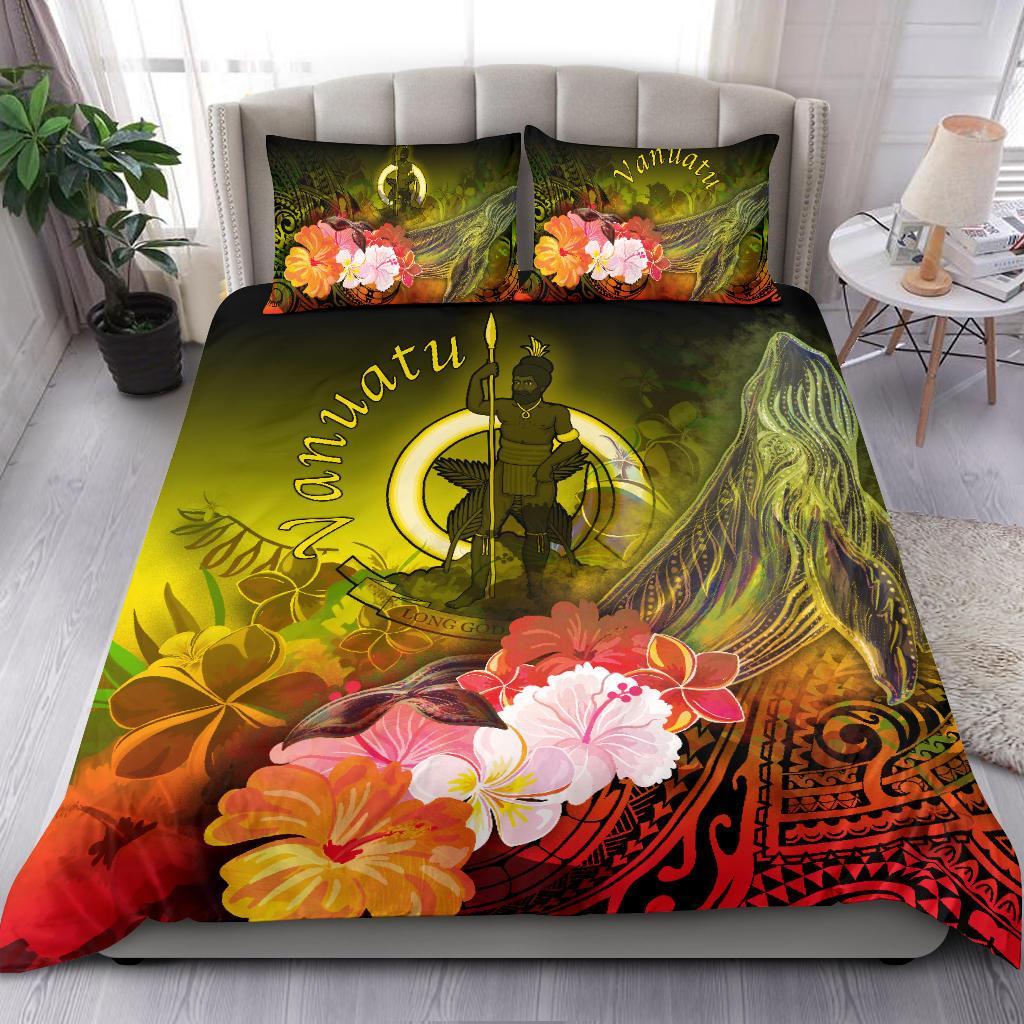 Vanuatu Bedding Set - Humpback Whale with Tropical Flowers (Yellow) - Polynesian Pride