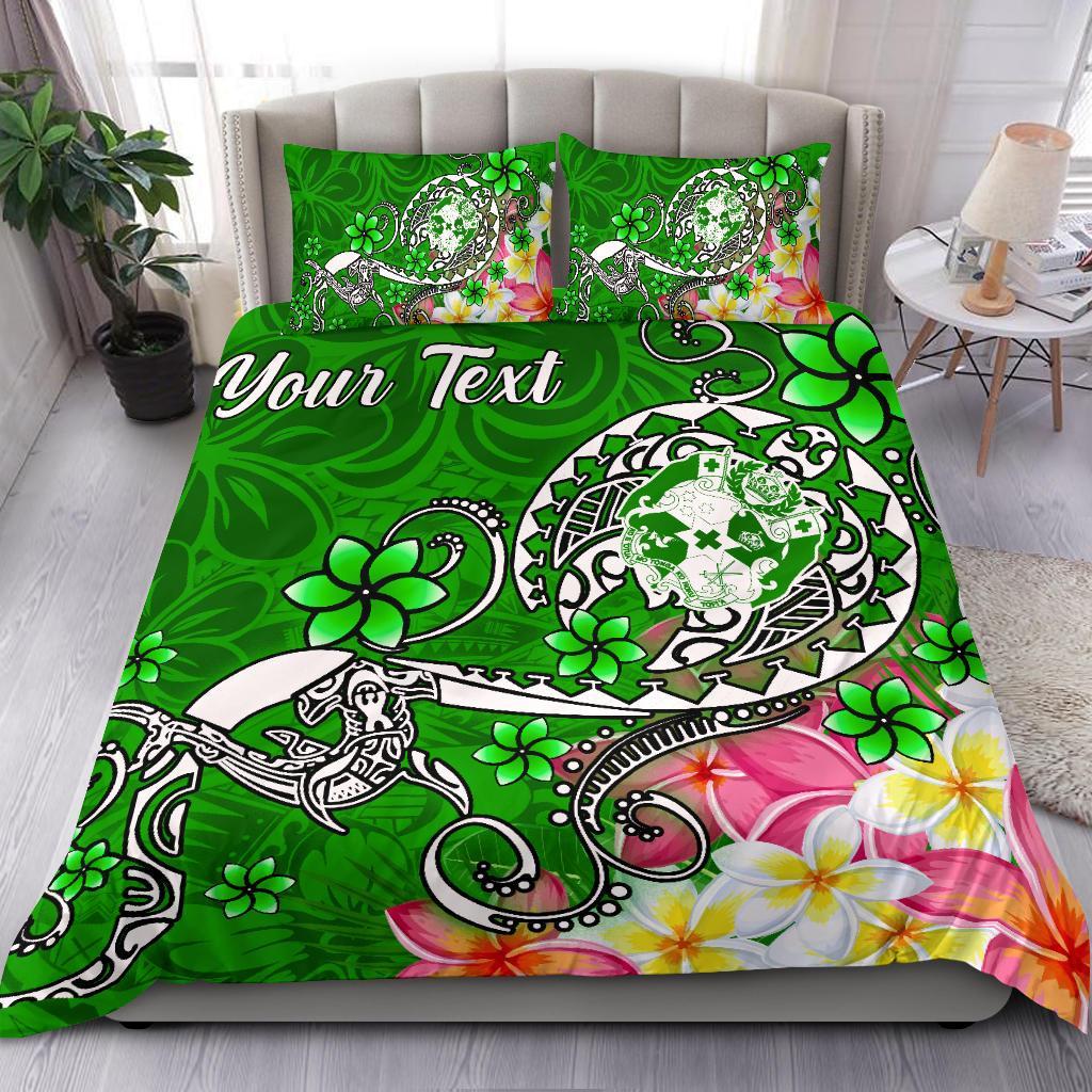 Tonga Custom Personalised Bedding Set - Turtle Plumeria (Green) - Polynesian Pride