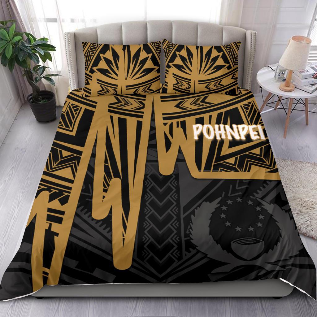 Pohnpei Bedding Set - Pohnpei Seal In Heartbeat Patterns Style (Gold) - Polynesian Pride