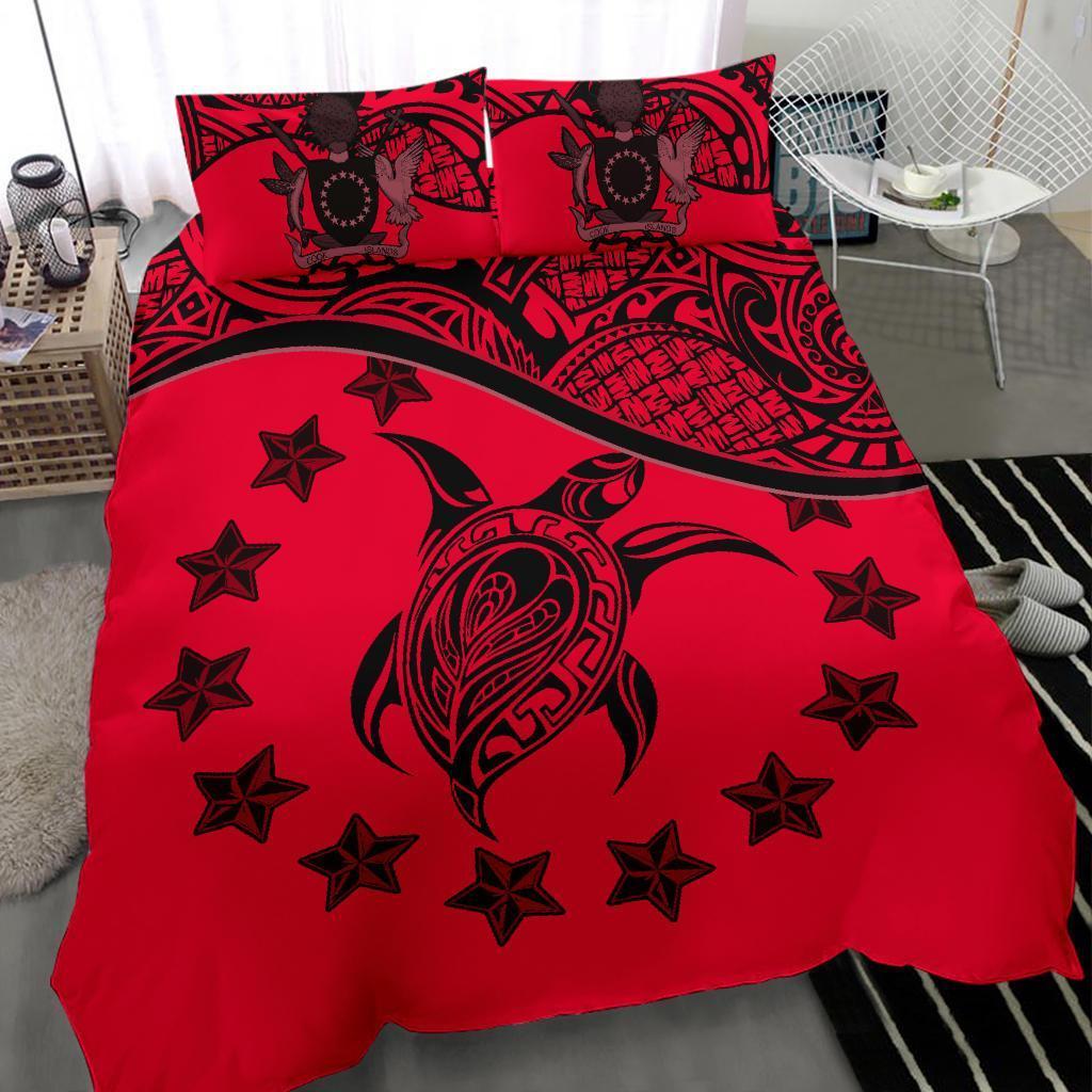 Cook Island Duvet Cover Set - Cook Island Flag & Turtle Tattoo Red - Polynesian Pride