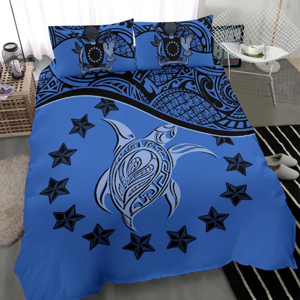 Cook Island Duvet Cover Set - Cook Island Flag & Coat Of Arms Blue - Polynesian Pride
