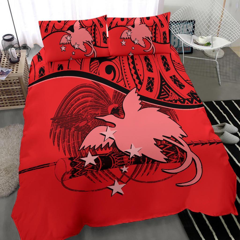 Papua New Guinea Duvet Cover Set - Papua New Guinea Flag & Coat Of Arms Red - Polynesian Pride