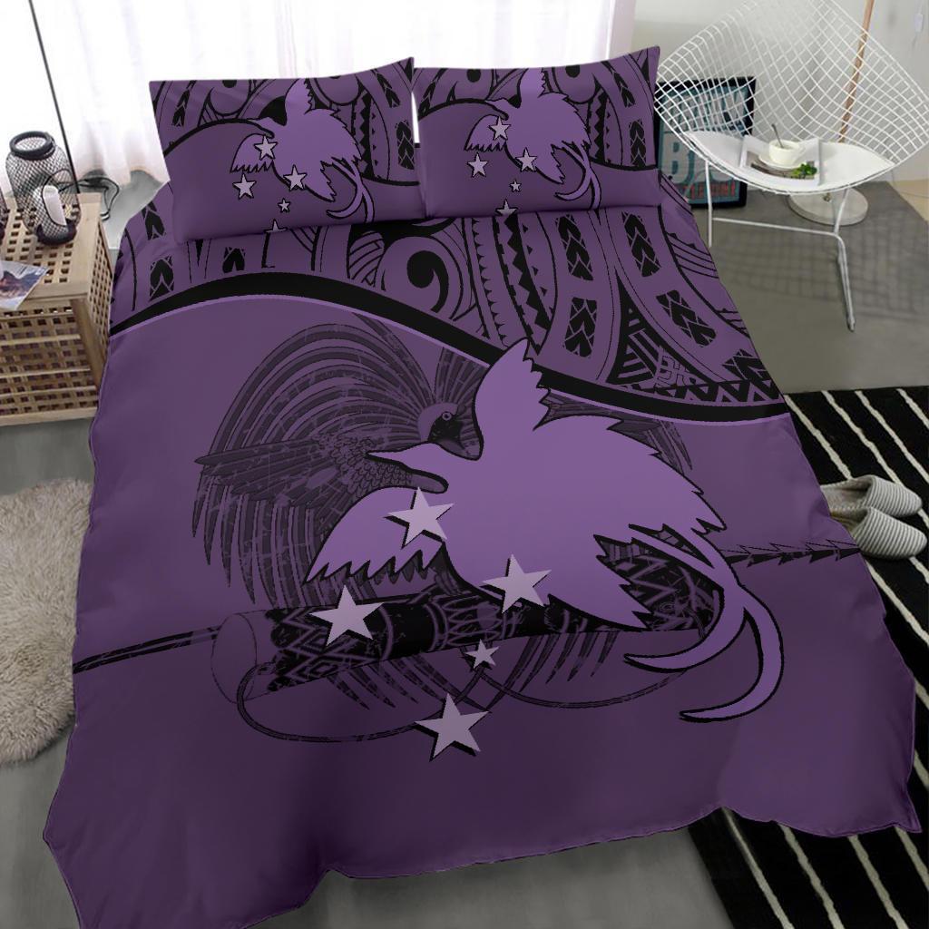 Papua New Guinea Duvet Cover Set - Papua New Guinea Flag & Coat Of Arms Purple - Polynesian Pride