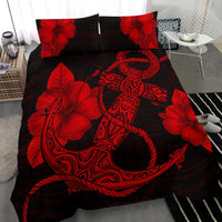 Hawaiian Anchor Poly Tribal Hibiscus Polynesian Bedding Set Red - Polynesian Pride