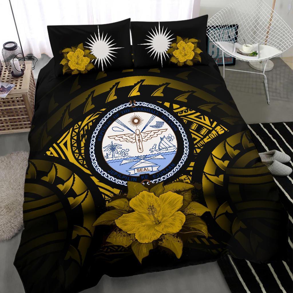 Marshall Island Duvet Cover Set - Marshall Island Seal & Yellow Hibiscus - Polynesian Pride