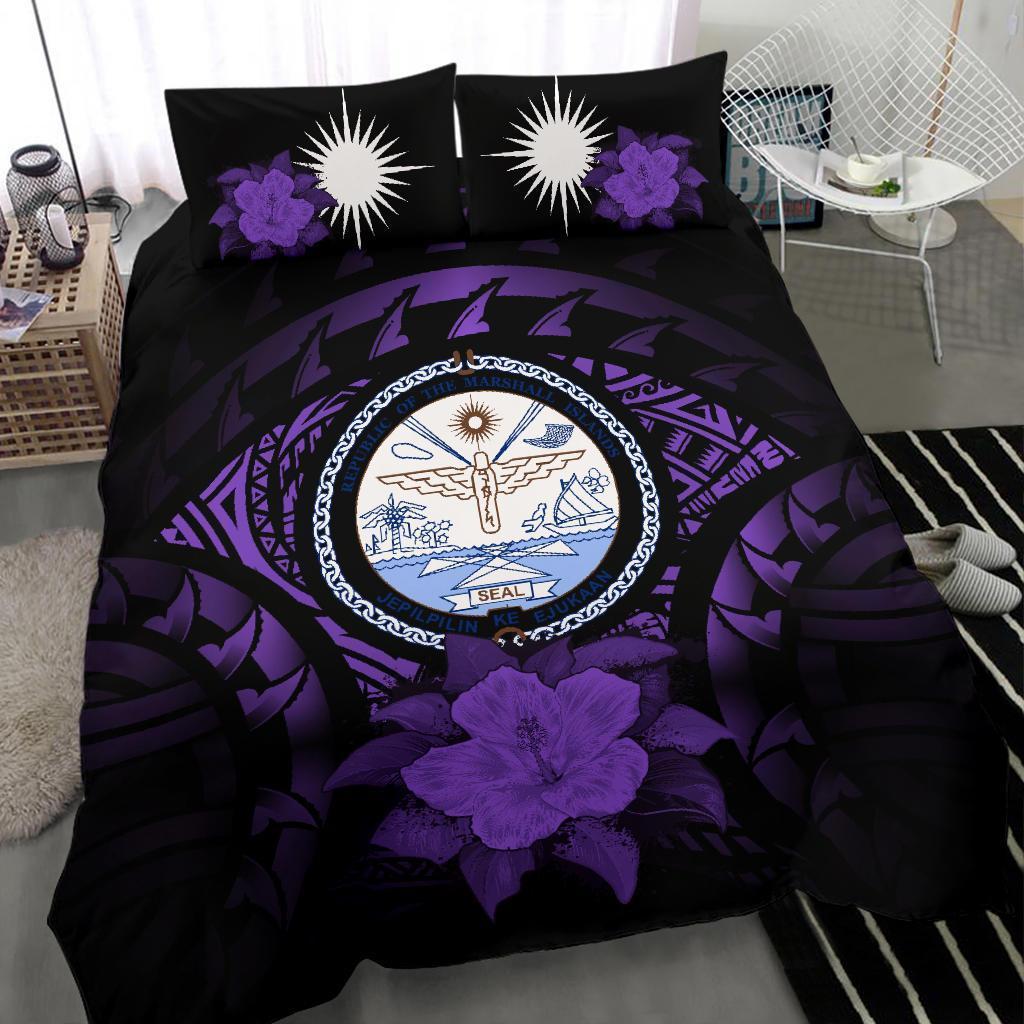 Marshall Island Duvet Cover Set - Marshall Island Seal & Purple Hibiscus - Polynesian Pride