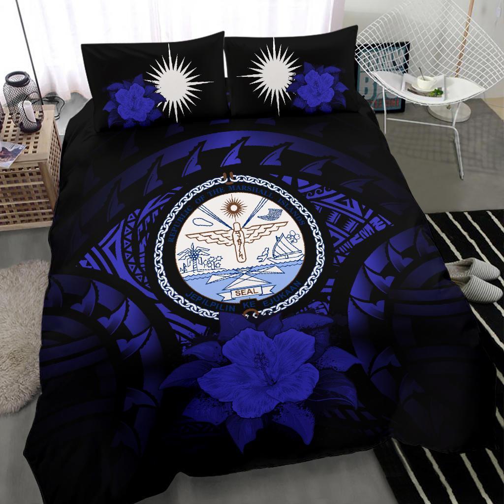 Marshall Island Duvet Cover Set - Marshall Island Seal & Dark Blue Hibiscus - Polynesian Pride