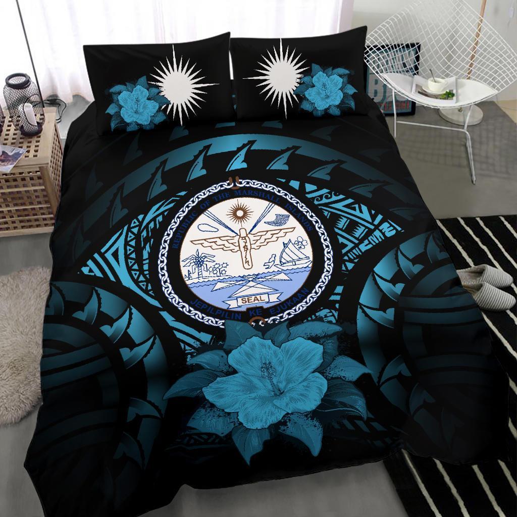 Marshall Island Duvet Cover Set - Marshall Island Seal & Blue Hibiscus - Polynesian Pride