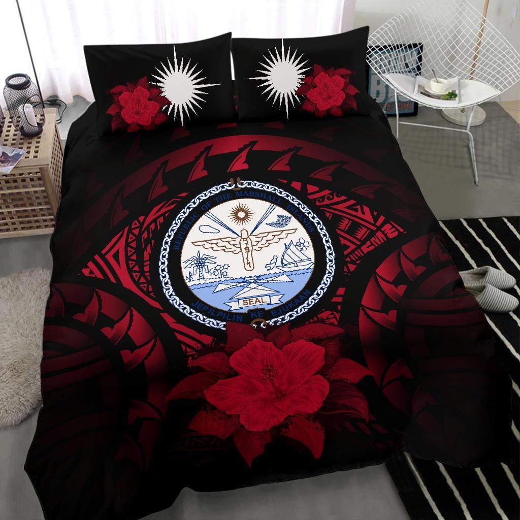 Marshall Island Duvet Cover Set - Marshall Island Seal & Red Hibiscus - Polynesian Pride