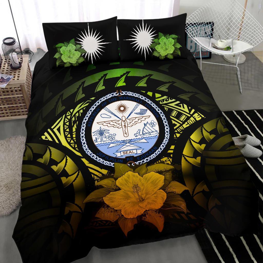Marshall Island Duvet Cover Set - Marshall Island Seal & Reggae Hibiscus - Polynesian Pride
